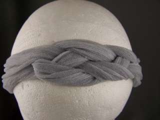 Grey knotted turban twist soft stretch fabric headband  