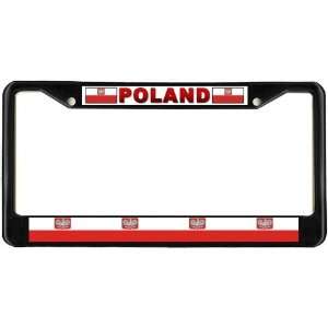  Poland Polish Flag Black License Plate Frame Metal Holder 