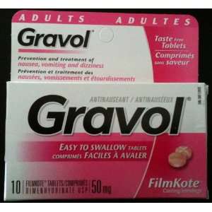 Gravol 50mg, 10 FilmKote Easy To Swallow Capsules Anti Vomiting/Nausea