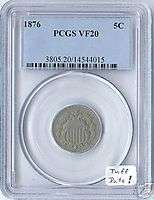 1876 Shield Nickel PCGS VF 20 Tuff Date  