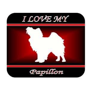  I Love My Papillon Dog Mouse Pad   Red Design 