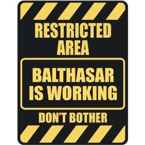   RESTRICTED AREA BALTHASAR IS WORKING  PARKING SIGN 