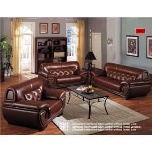   Brown Color Italian Leather w/Wood Trimed Chair Furniture & Decor