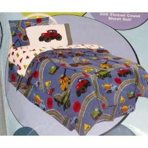 Full Bed in a Bag Road Work Construction Trucks Comforter Sheets Sham 