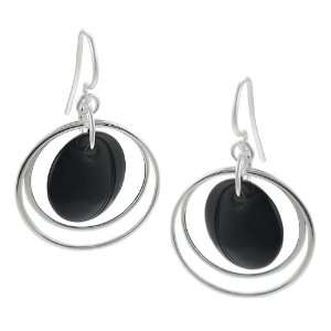   Sterling Silver Created Black Onyx Shepherds Hook Earrings Jewelry