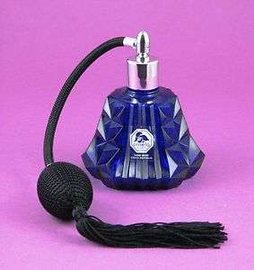   Blue Cut Glass Perfume Bottle w Atomizer from Czech Republic  