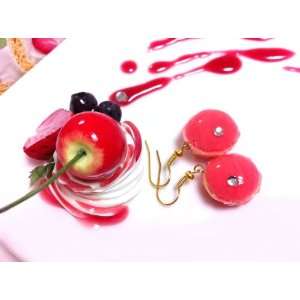  Macaron earrings Cherry pink lemon/adorable fake dessert 