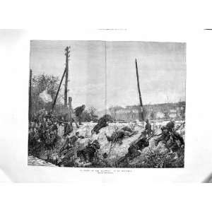  1874 Fight Railway Tracks Soldiers Battle War Fine Art 