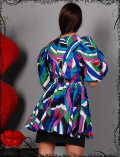 Vintage 80s Op Art Avant Garde Peplum Mini Dress  