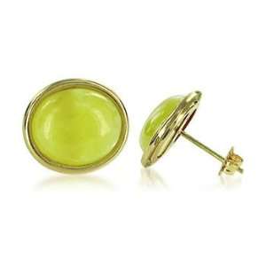   14 KT Yellow Gold Yellow Jade 14k Stud Post Button Earrings Jewelry