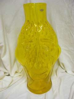 Awesome Blenko Art Glass Hand Blown Opaline Yellow Jonquil Face Vase 