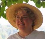 Author, Jeanine Davis, in her signature gardening hat