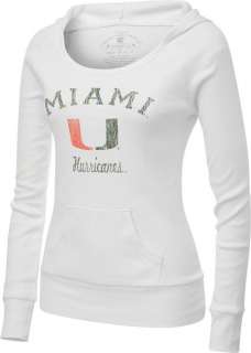 Miami Hurricanes Womens White Kiwi Ribbed Scoop Neck Hooded T Shirt 