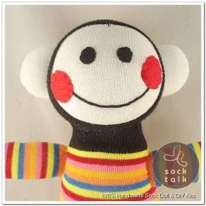   Handmade Baby Face Striped Sock Monkey Stuffed Animals Doll Baby Toy