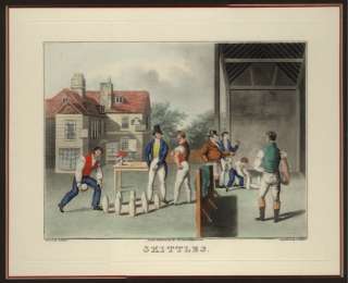 19th c Hand Colored English Sporting Print  Skittles  