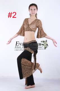 New Belly Dance Costume Leopard Top&Pants 4Colours  