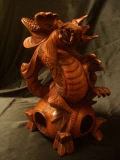 10 Suar Wood Hand Carved Dragon Sculpture on Top of Globe   Power