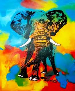 Rainbow Elephant Canvas POP Art Original RARE LIQUIDATE  