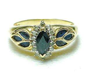   yellow Gold Sapphire & Diamond ladies Cocktail ring band 1970s  