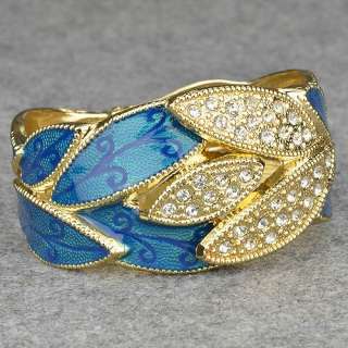   Leaf 18k Gold Plated GP Swarovski Crystal Wrist Bangle Bracelet br2338