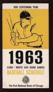 1963 Chicago Cubs / White Sox 1st Nationa Bank Schedule  