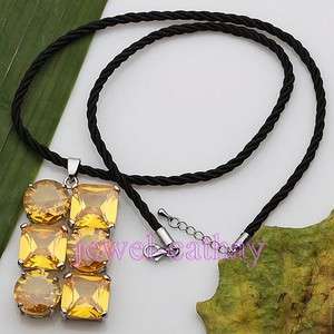 Yellow CUT AB COIN Crystal BEAD CHARM Pendant Necklace  