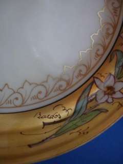 Limoges Hand Painted Footed Bowl Lillies Lily Gold Encrusted 
