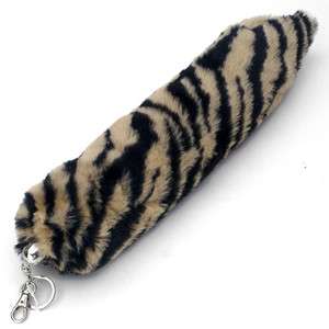 New Fox Fur LONG Tail Keychain Purse Rings TIGER Print  
