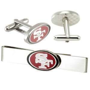   49ers Silvertone Team Logo Tie Clip & Cufflinks Set