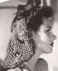 Vintage PATTERN Crochet Snood Hairnet hair net tied  