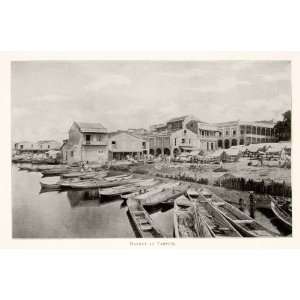 com 1897 Print Mexico Market Tampico Seaport Boats Buildings Village 