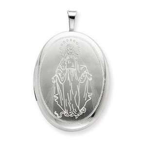    Sterling Silver 20mm Blessed Mother Mary Oval Locket Jewelry