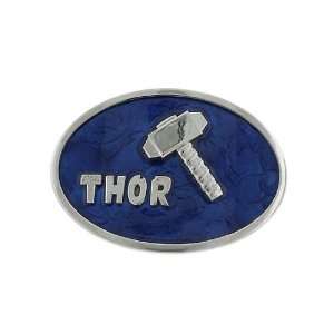    Silver Tone Blue Oval Thor and Hammer Belt Buckle 
