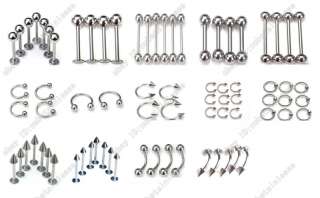 wholesale lots steel 30pcs eyebrow navel lip belly rings button bar 