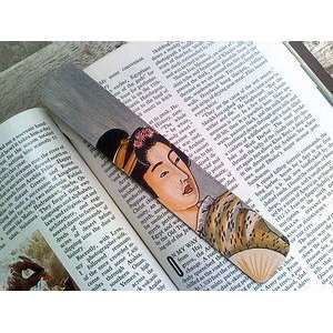  Lovely Japanese Lady Hand Painted Wooden Bookmark 