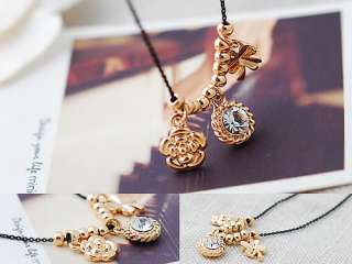   Swarovski Crystal Lucky Clover Rose Amulet Charm Bead Necklace  