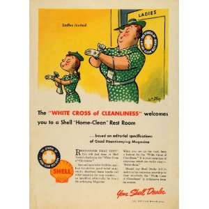  1942 Ad William Steig Art Clean Rest Room Shell Gas 