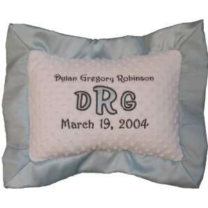  Personalized Embroidered Birth Pillow with Blue Satin 