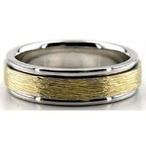  Rough Finish Two Tone Wedding Band in 14k Gold (6.5 mm 