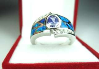 Stunning BLUE FIRE OPAL & AMETHYST 925 Sterling Silver Ring Size 7 