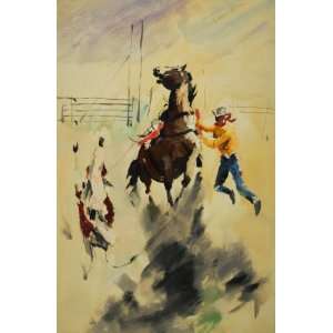  Rodeo, Hand Painted Oil Canvas on Stretcher Bar 24x36   Free Ship