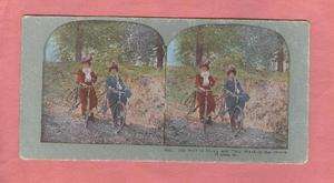   BICYCLES STEREO VIEW CARD FRENCH BICYCLE MAIDENS  THE SHADY PATH
