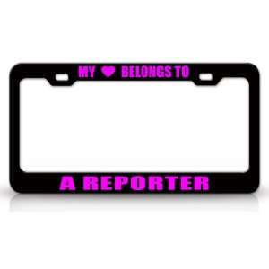   REPORTER Occupation Metal Auto License Plate Frame Tag Holder, Black