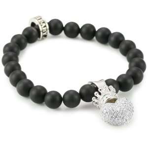  King Baby Black Onyx Bead and 3D Pave Crowned Heart 