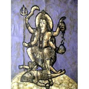 Indian Goddess Kali Batik Painting Tapestry Cotton Fabric Wall Hanging 