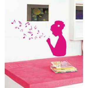 Girl Blowing Music Notes Decal Sticker Wall Art Bubbles Kid Nursery 