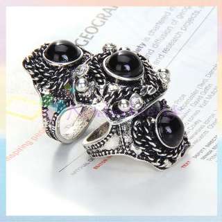 Celtic QUEEN Punk Hinged Joint Knuckle Rhinestone Double Finger Armor 