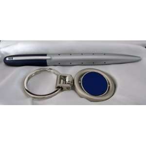 Bossman 707 Silver and Blue Twist Ballpoint Pen with Matching Keychain