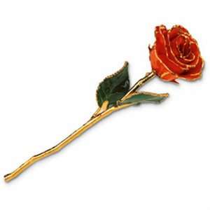  24kt Gold Trimmed Real Lacquered Orange Rose Jewelry Days 