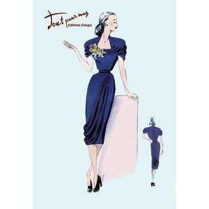  Vintage Art Royal Blue Dress with Corsage   08227 5